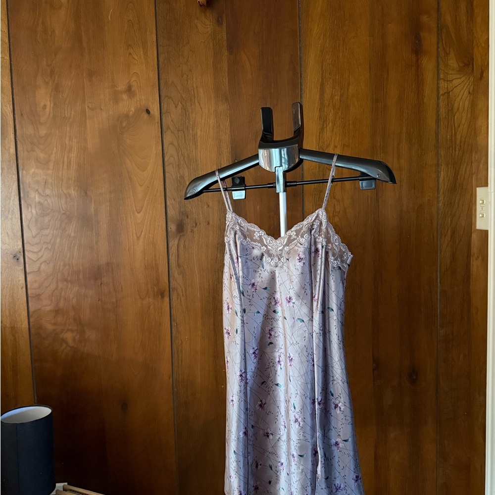 Silky Lace-Trim Slip Dress - Lavender Floral